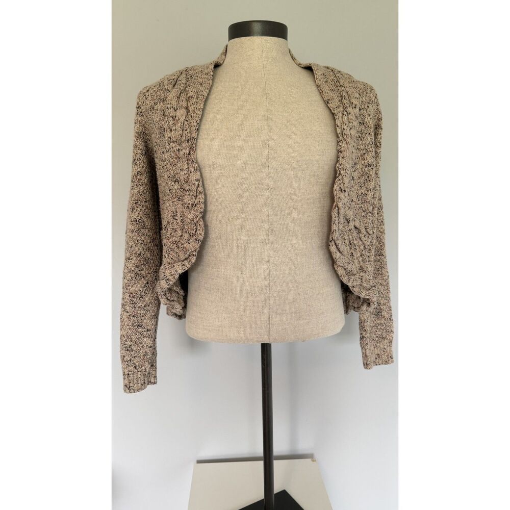 INC International Concepts Marled Cropped Knit Cardigan Cream Tan Brown M Angora